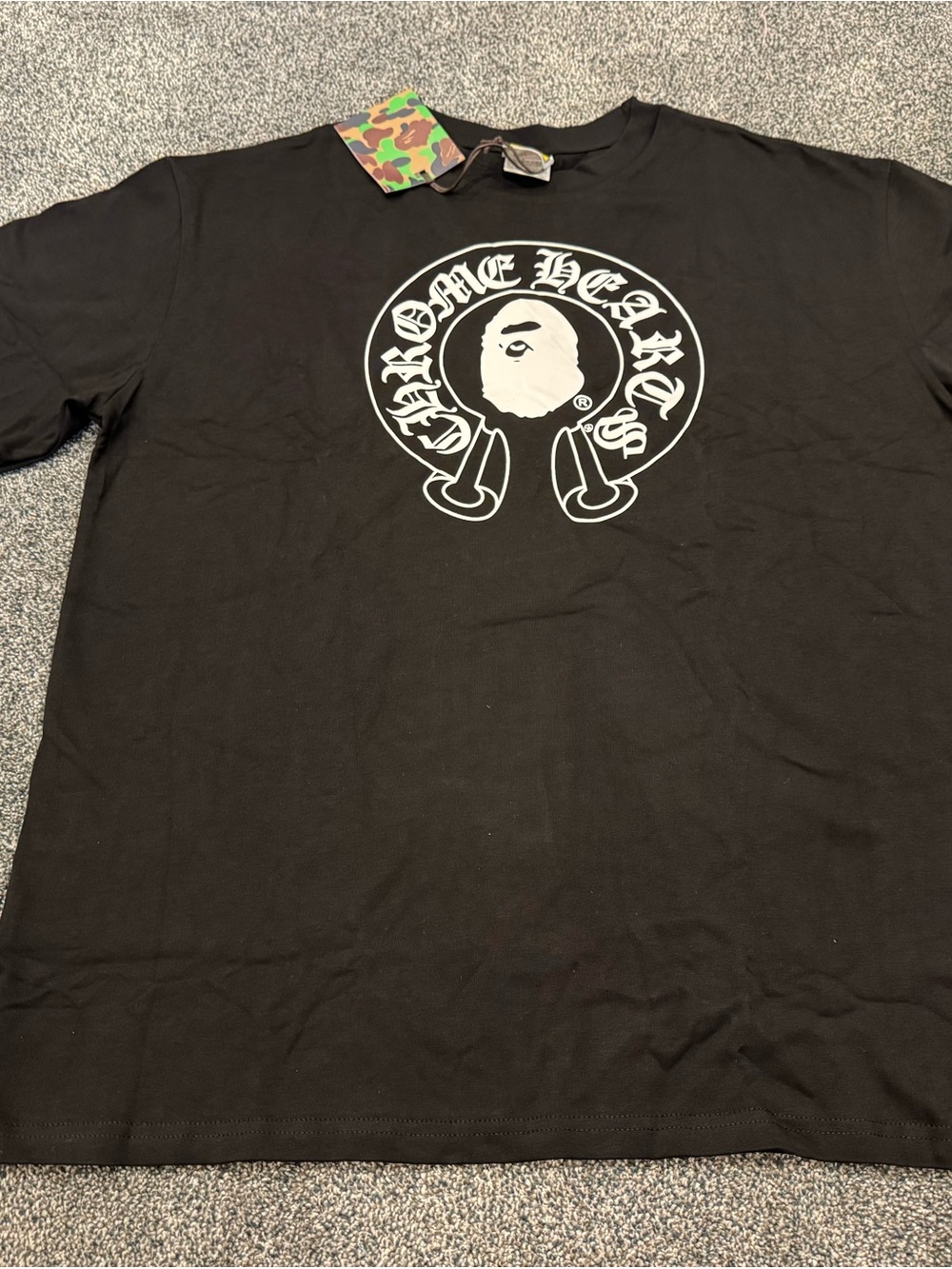 Bape Black Tee with White Ape Head Logo